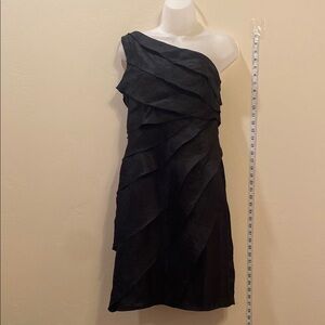 London Times Black One-Shoulder Sheath Dress